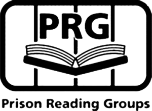 Prison Reading Group Logo: an open book behind bars with PRG above and the words Prison Reading Group below.