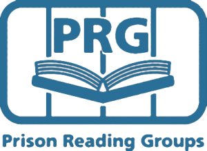 Prison Reading Group Logo: an open book behind bars with PRG above and the words Prison Reading Group below.