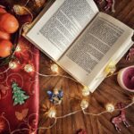 Book and Christmas decorations